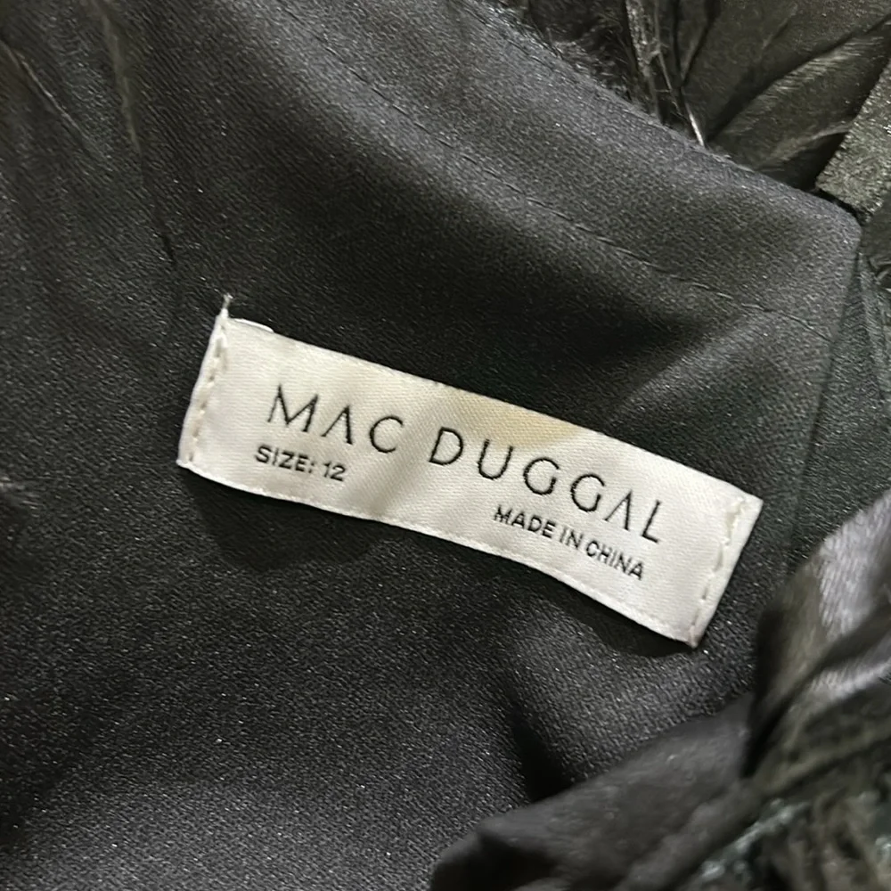 Mac Duggal 68147 Feather Trim One Shoulder Draped Dress Size 12 NWT Black - Picture 3 of 5